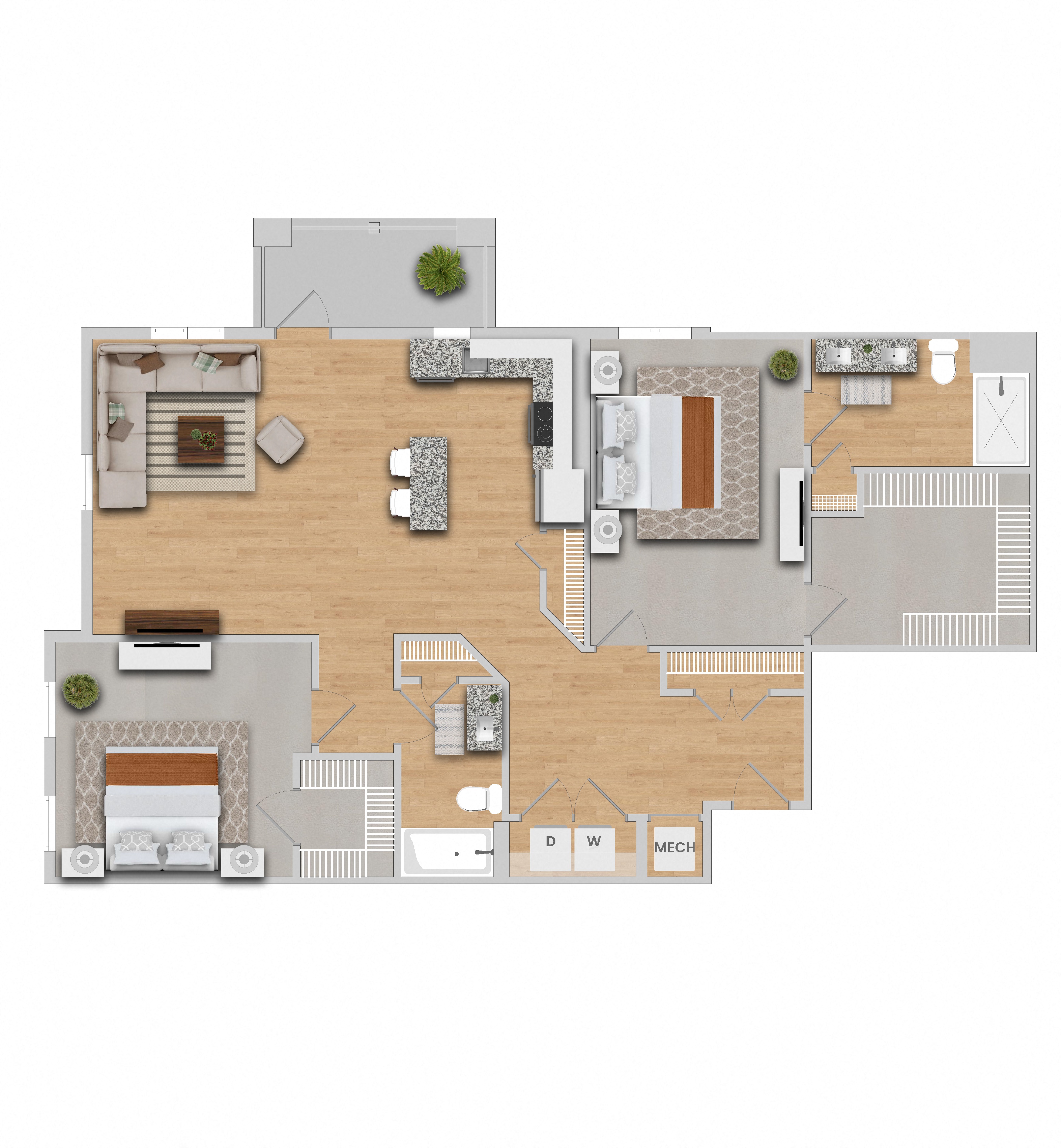 Floor plan for 2 beds, 2 baths, 1399 sqft