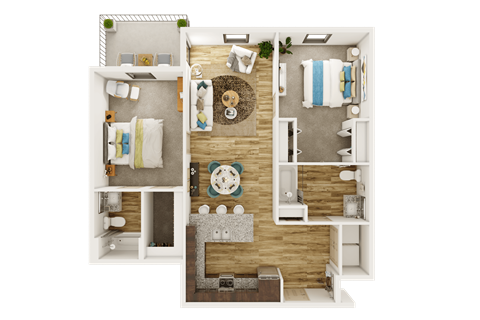 Floor plan for 2 beds, 2 baths, 1099 sqft