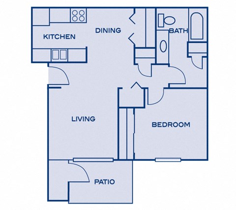 Floor plan for 1 bed, 1 bath, 650 sqft