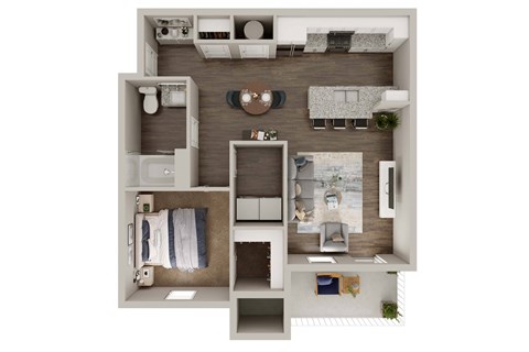 Floor plan for 1 bed, 1 bath, 753 sqft