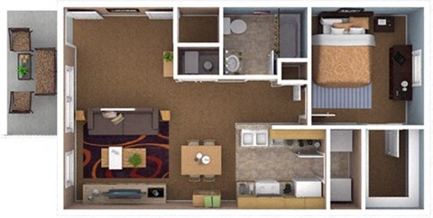 Floor plan for 1 bed, 1 bath, 812 sqft