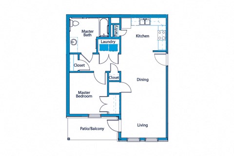 Floor plan for 1 bed, 1 bath, 696 sqft