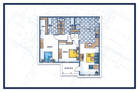Floor plan for 2 beds, 2 baths, 1096 sqft