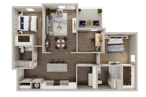 Floor plan for 2 beds, 2 baths, 1215 sqft