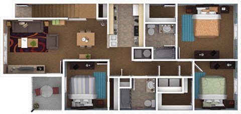 Floor plan for 3 beds, 2 baths, 1214 sqft