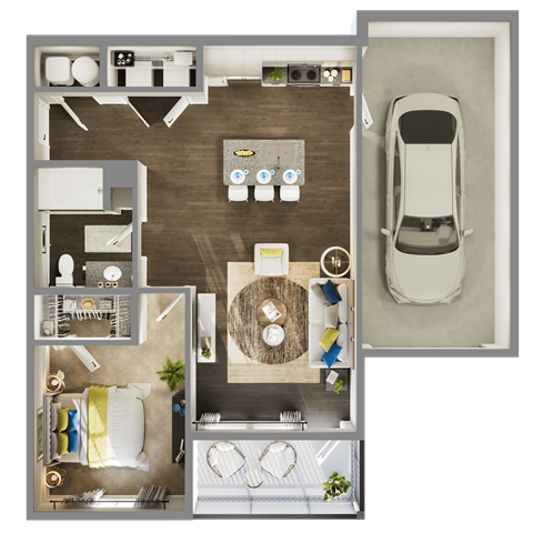 Floor plan for 1 bed, 1 bath, 1023 sqft