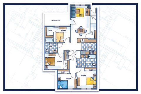 Floor plan for 4 beds, 3 baths, 1627 sqft