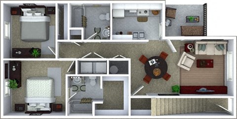 Floor plan for 2 beds, 2 baths, 953 sqft