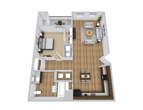 Floor plan for 1 bed, 1 bath, 758 sqft
