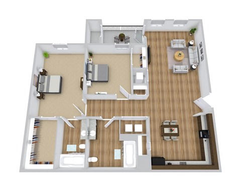 Floor plan for 2 beds, 2 baths, 1024 sqft