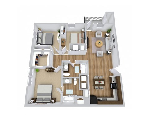 Floor plan for 3 beds, 2 baths, 1235 sqft