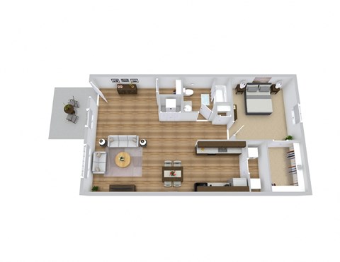 Floor plan for 1 bed, 1 bath, 829 sqft