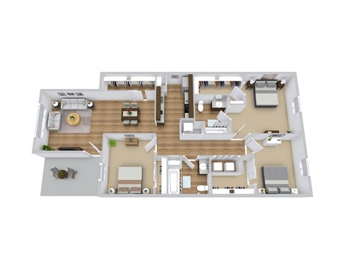 Floor plan for 3 beds, 2 baths, 1340 sqft