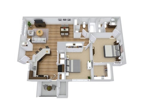 Floor plan for 2 beds, 2 baths, 921 sqft