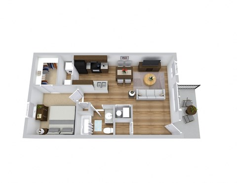 Floor plan for 1 bed, 1 bath, 736 sqft