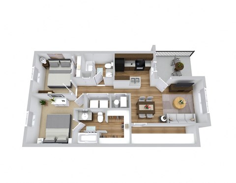 Floor plan for 2 beds, 2 baths, 881 sqft