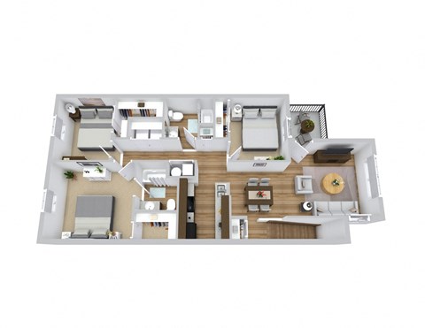 Floor plan for 3 beds, 2 baths, 1131 sqft