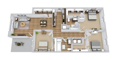 Floor plan for 4 beds, 2 baths, 1394 sqft