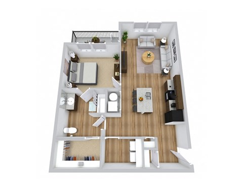 Floor plan for 1 bed, 1 bath, 878 sqft