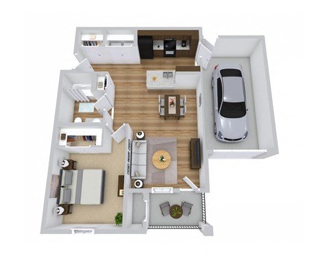 Floor plan for 1 bed, 1 bath, 757 sqft