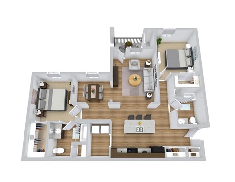 Floor plan for 2 beds, 2 baths, 1219 sqft