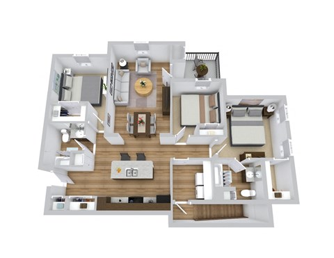Floor plan for 3 beds, 2 baths, 1276 sqft
