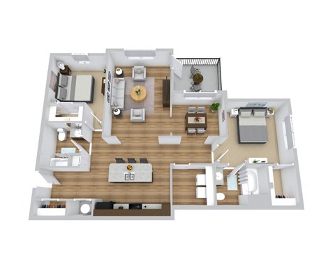 Floor plan for 2 beds, 2 baths, 1274 sqft