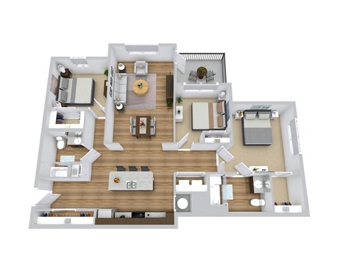 Floor plan for 3 beds, 2 baths, 1278 sqft
