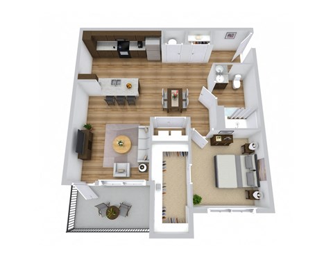 Floor plan for 1 bed, 1 bath, 777 sqft