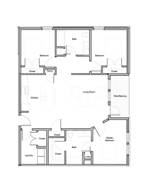 Floor plan for 2 beds, 2 baths, 1135 sqft