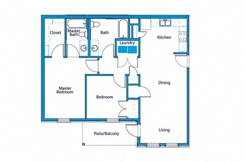Floor plan for 2 beds, 2 baths, 1200 sqft