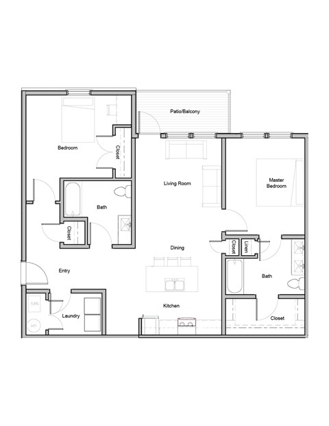 Floor plan for 3 beds, 2 baths, 1294 sqft