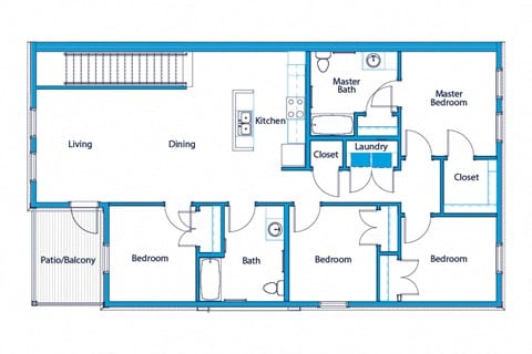 Floor plan for 4 beds, 2 baths, 1490 sqft