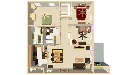 Floor plan for 3 beds, 2 baths, 1181 sqft