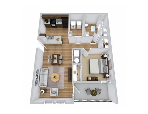 Floor plan for 1 bed, 1 bath, 730 sqft