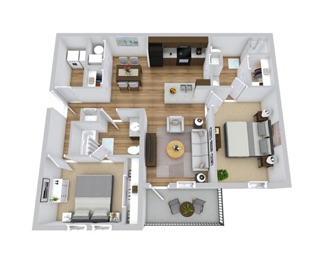 Floor plan for 2 beds, 2 baths, 1064 sqft