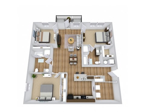 Floor plan for 3 beds, 2 baths, 1242 sqft