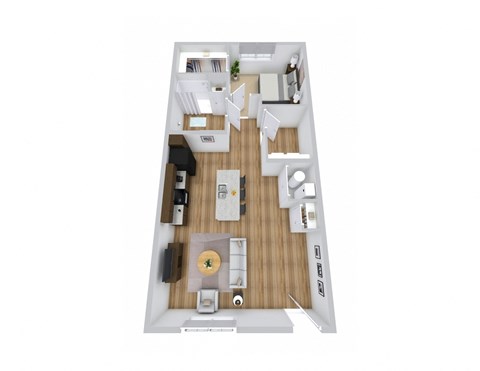 Floor plan for 1 bed, 1 bath, 741 sqft