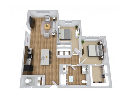 Floor plan for 2 beds, 1 bath, 1009 sqft