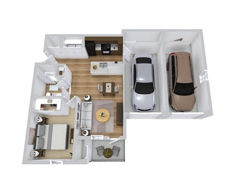 Floor plan for 1 bed, 1 bath, 757 sqft