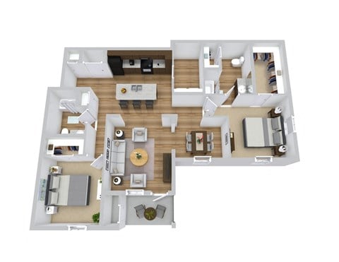 Floor plan for 2 beds, 2 baths, 1267 sqft