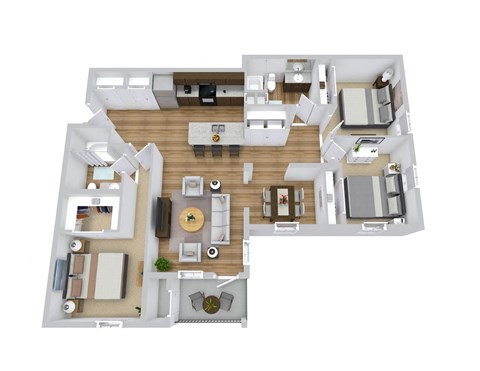 Floor plan for 3 beds, 2 baths, 1236 sqft