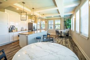 Melbourne apartment for rent - Clubhouse kitchen with a bar and appliances in the background at Trillium apartments in Melbourne fl