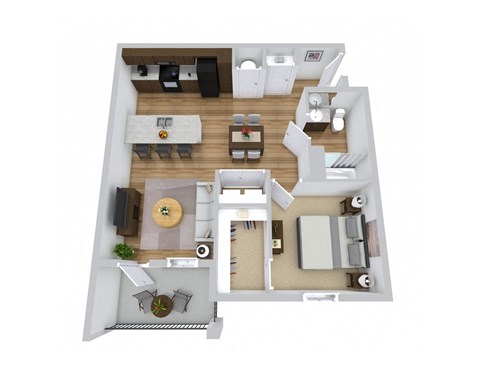 Floor plan for 1 bed, 1 bath, 757 sqft