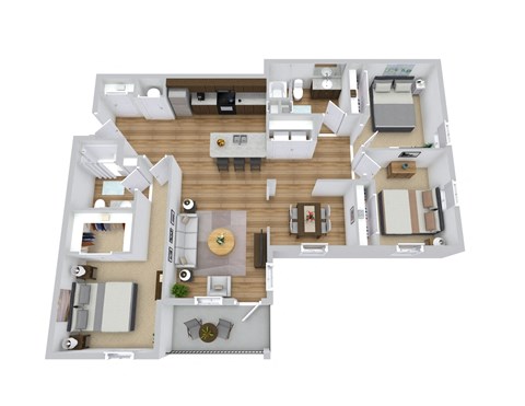 Floor plan for 3 beds, 2 baths, 1275 sqft