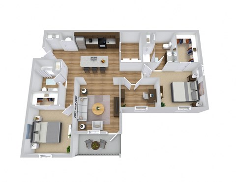 Floor plan for 2 beds, 2 baths, 1305 sqft