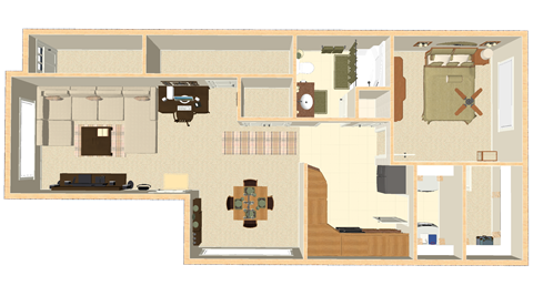 Floor plan for 1 bed, 1 bath, 800 sqft