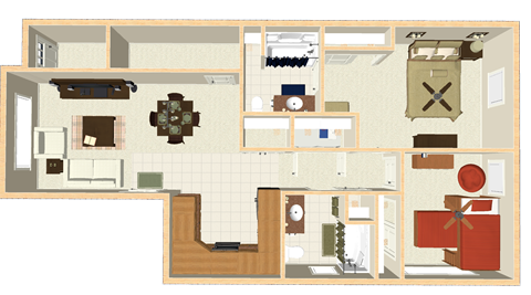 Floor plan for 2 beds, 2 baths, 924 sqft