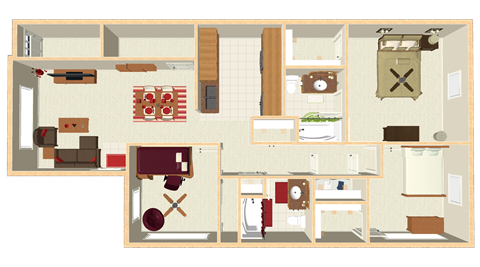 Floor plan for 3 beds, 2 baths, 1111 sqft