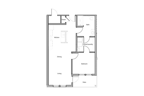 Floor plan for 1 bed, 1 bath, 760 sqft